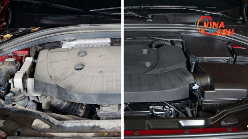 hình ảnh trước và sau khi làm dịch vụ vệ sinh khoang máy ô tô