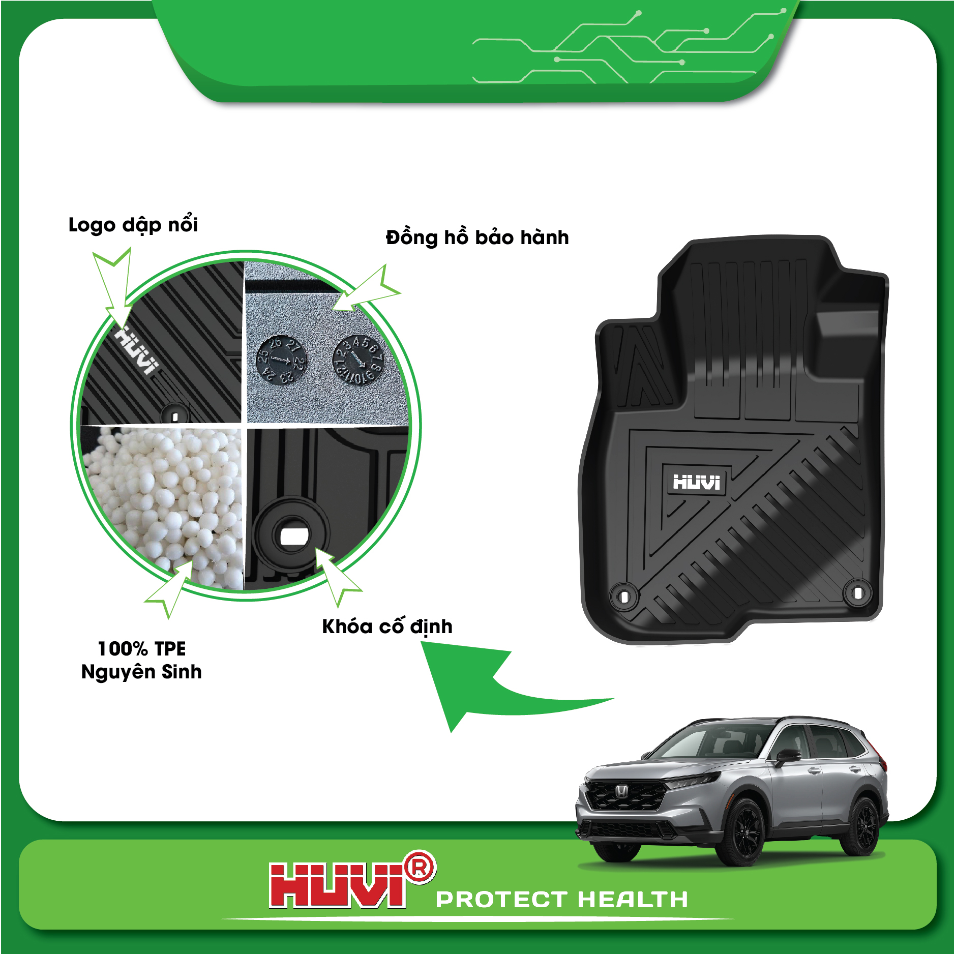 Thảm lót sàn cao su đúc Huvi xe Honda CRV 2023