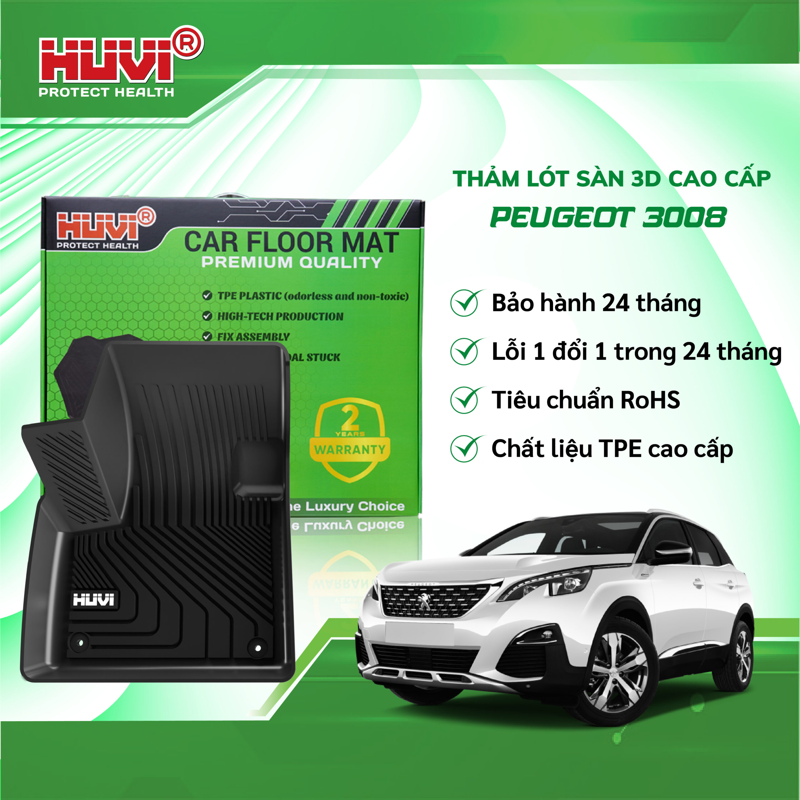 Thảm lót sàn cao su đúc Huvi xe Peugeot 3008
