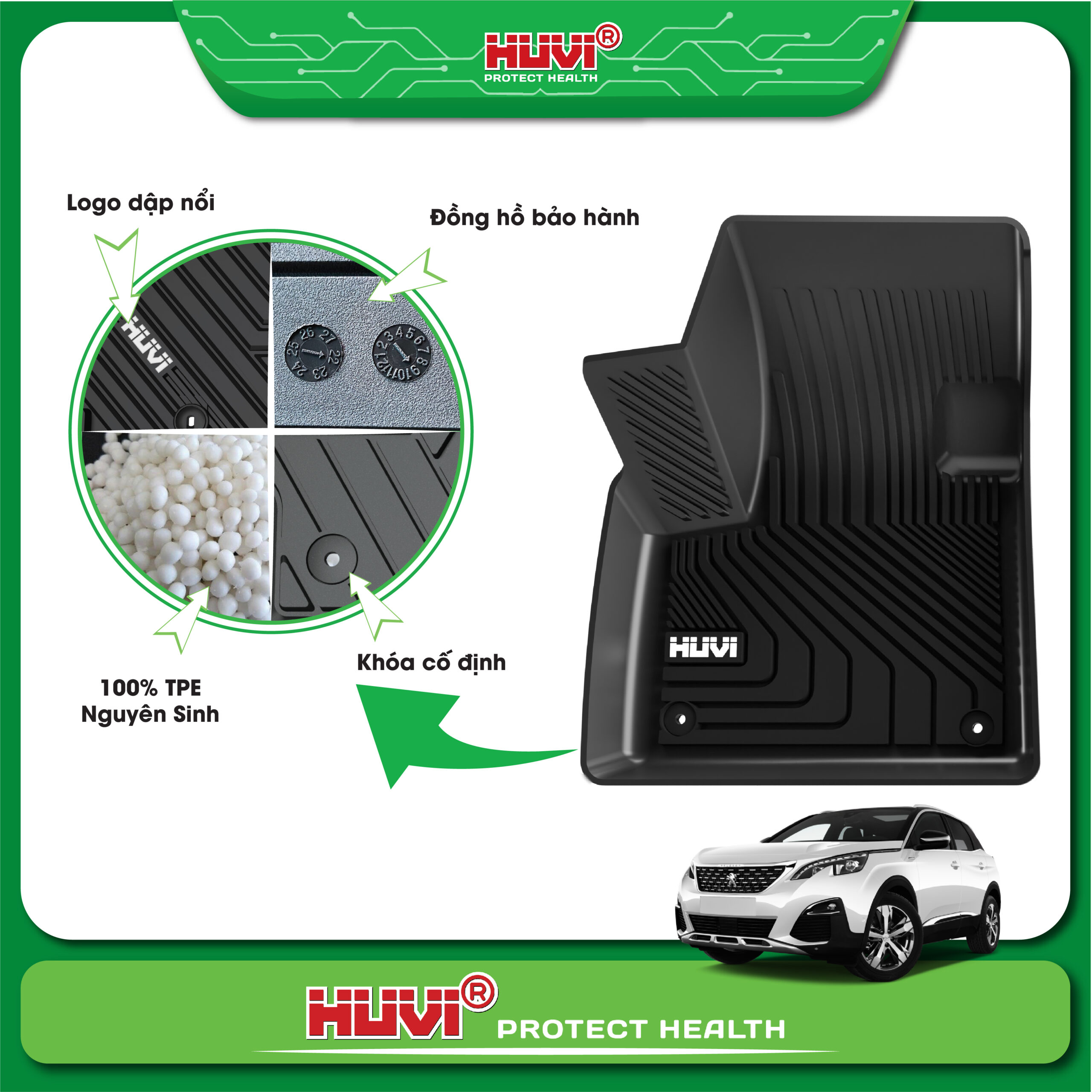 Thảm lót sàn cao su đúc Huvi xe Peugeot 3008
