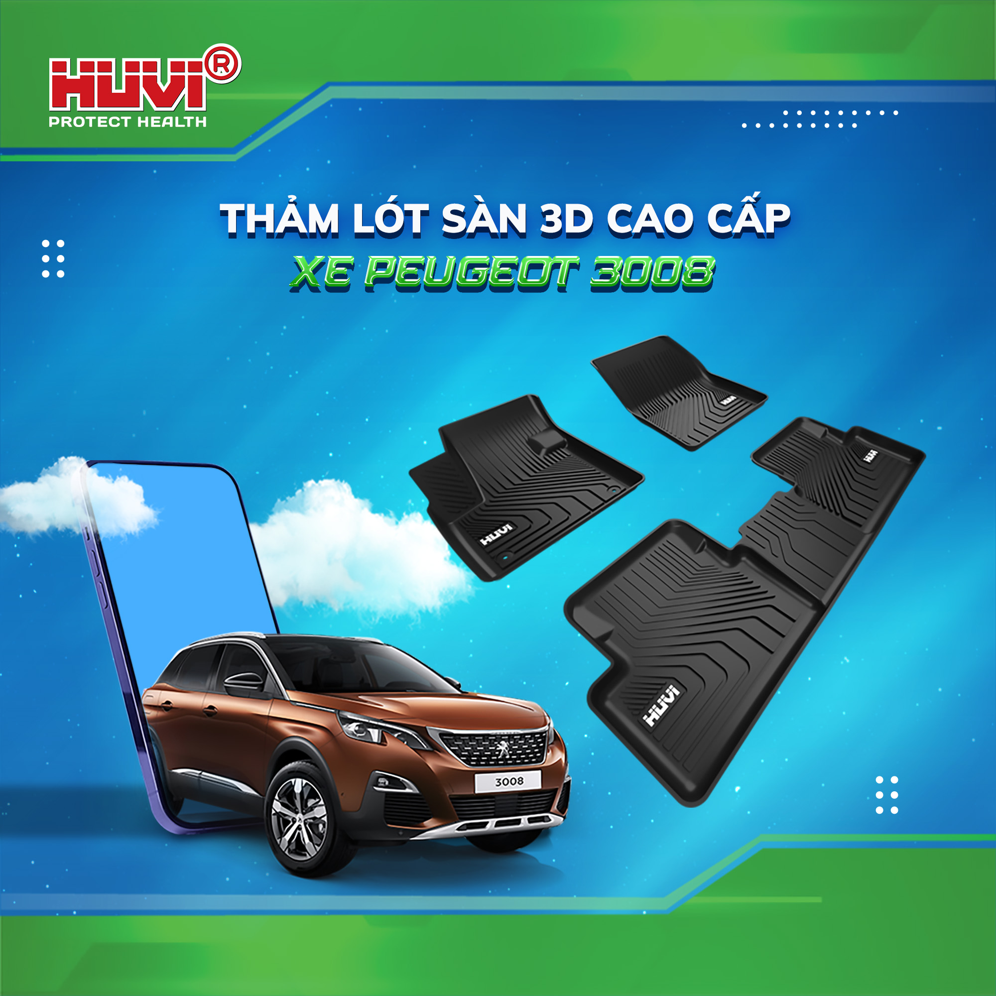 Thảm lót sàn cao su đúc Huvi xe Peugeot 3008