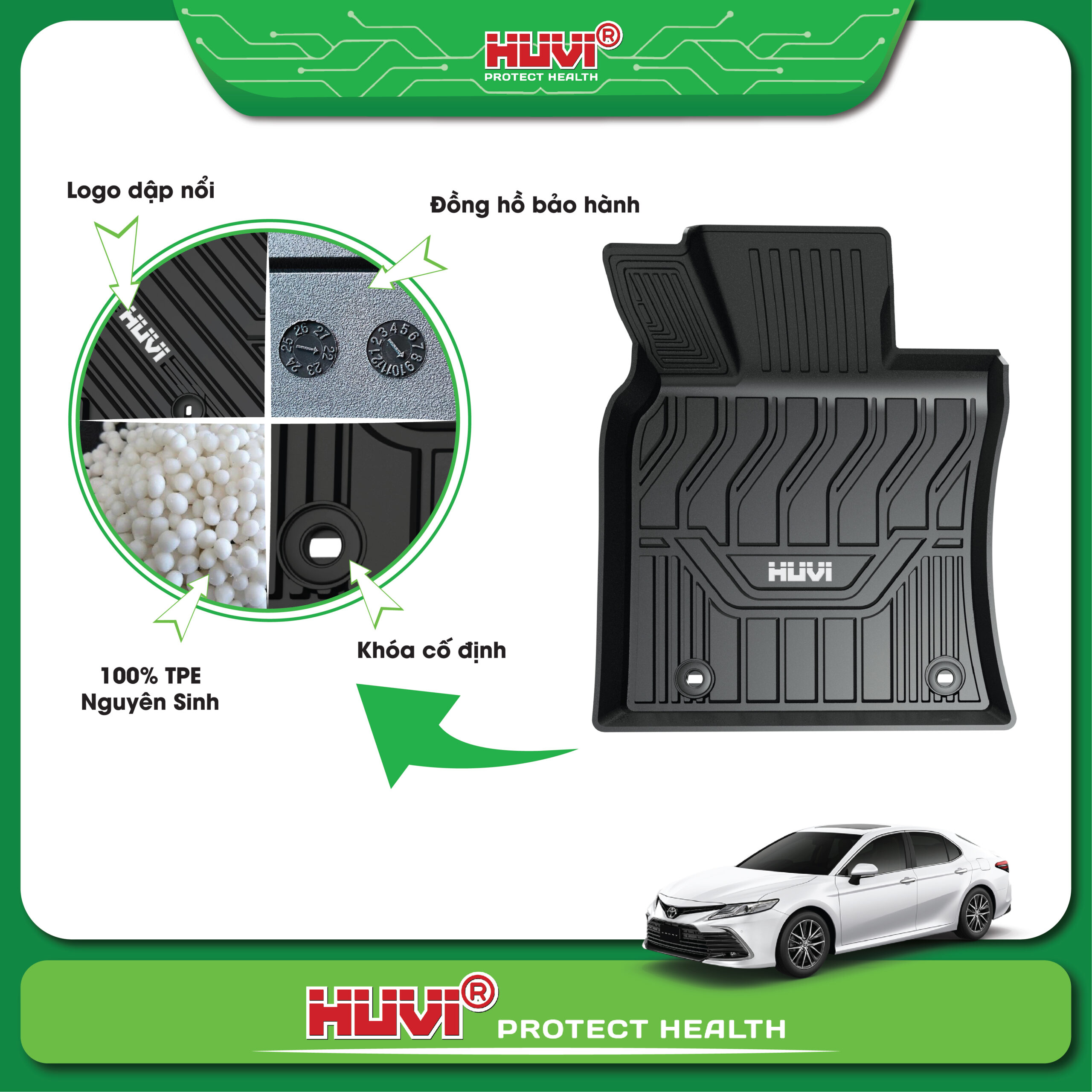 Thảm lót sàn cao su đúc Huvi xe Toyota Camry 2022