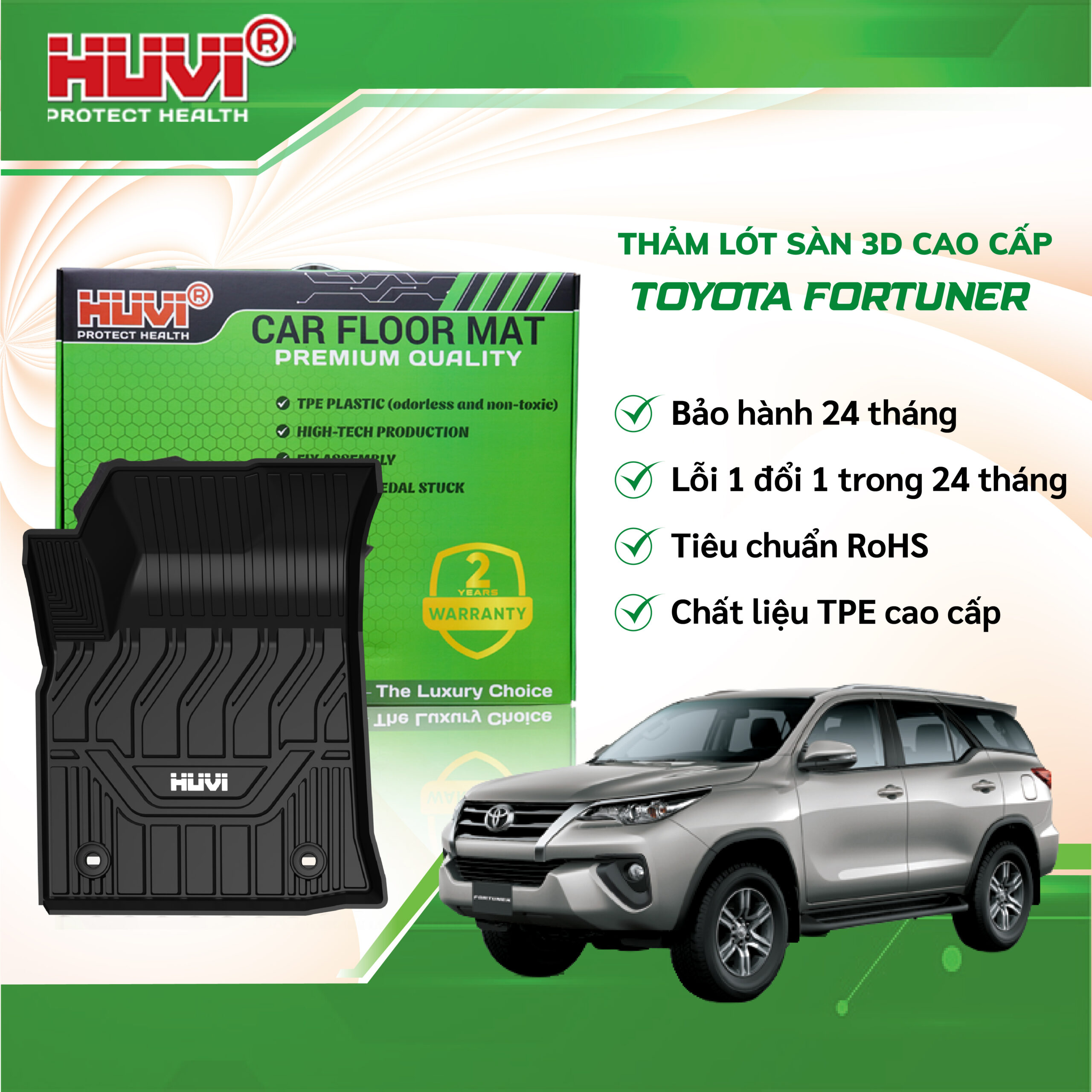 Thảm lót sàn cao su đúc Huvi xe Toyota Fortuner 2022