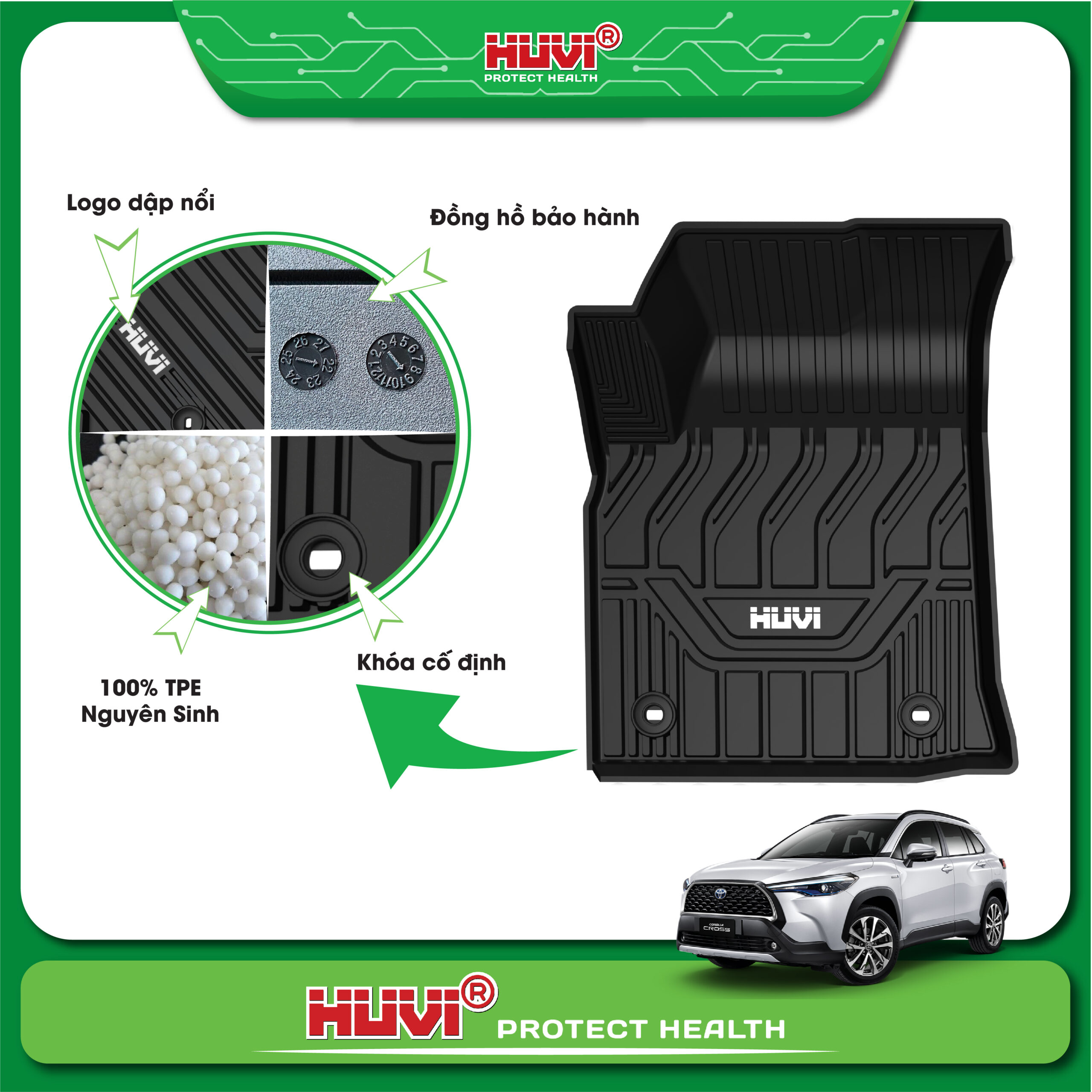 Thảm lót sàn cao su đúc Huvi xe Toyota Fortuner 2022