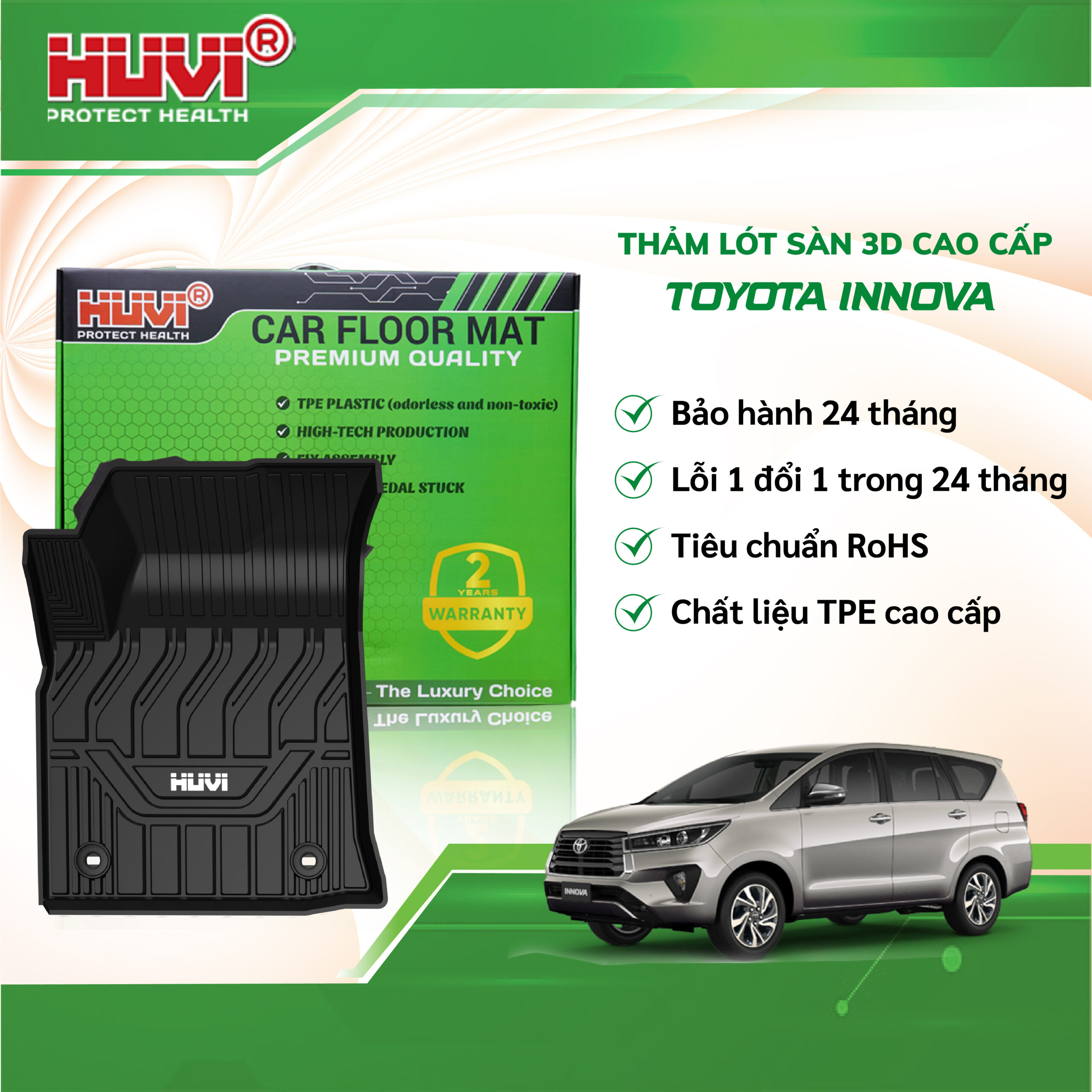 Thảm lót sàn cao su đúc Huvi xe Toyota Innova