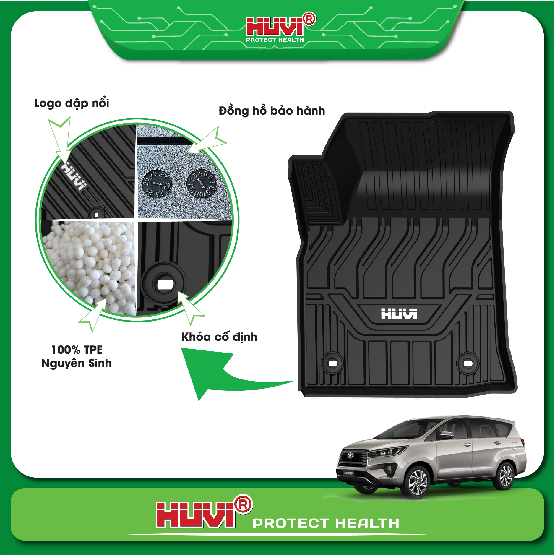 Thảm lót sàn cao su đúc Huvi xe Toyota Innova
