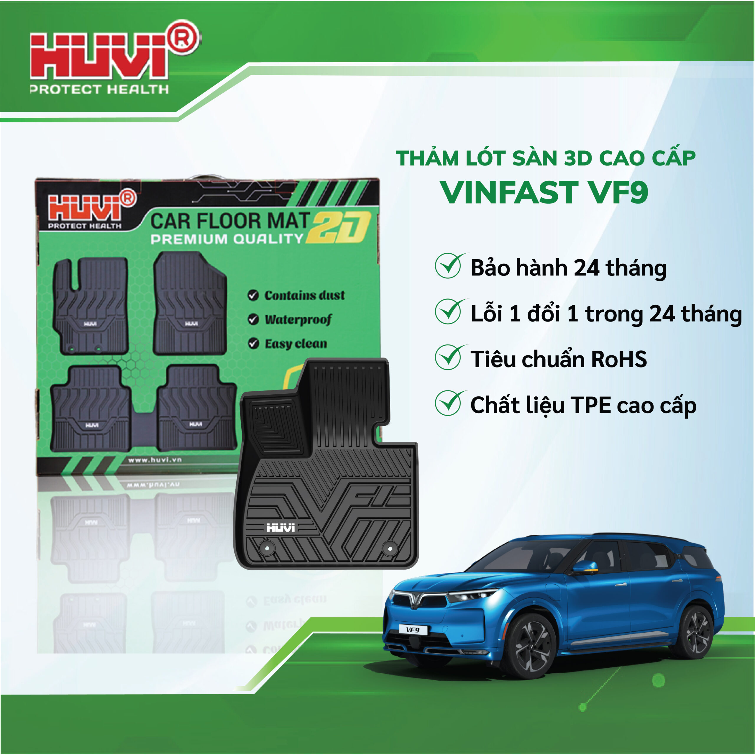 Thảm lót sàn cao su đúc Huvi xe Vinfast VF9