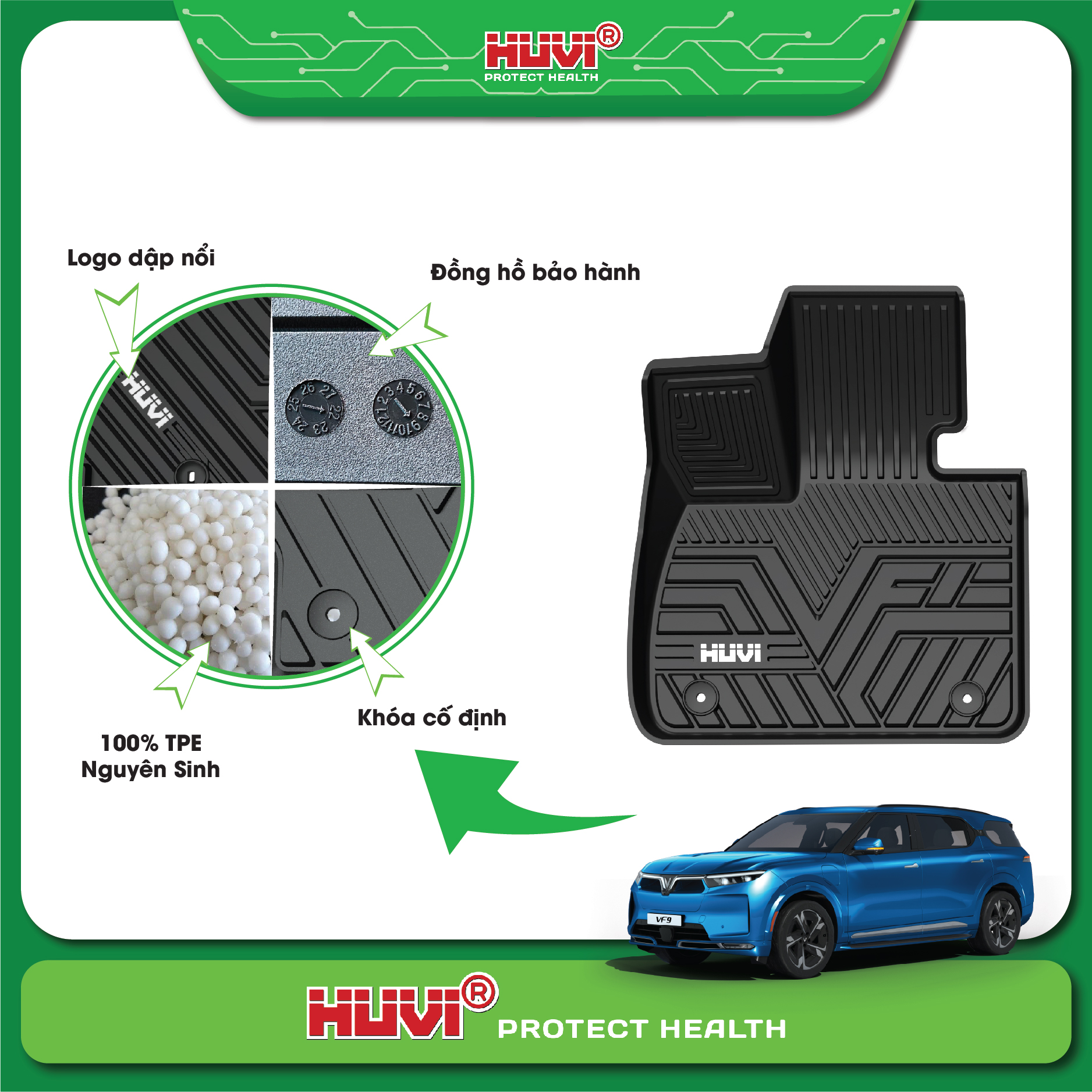 Thảm lót sàn cao su đúc Huvi xe Vinfast VF9