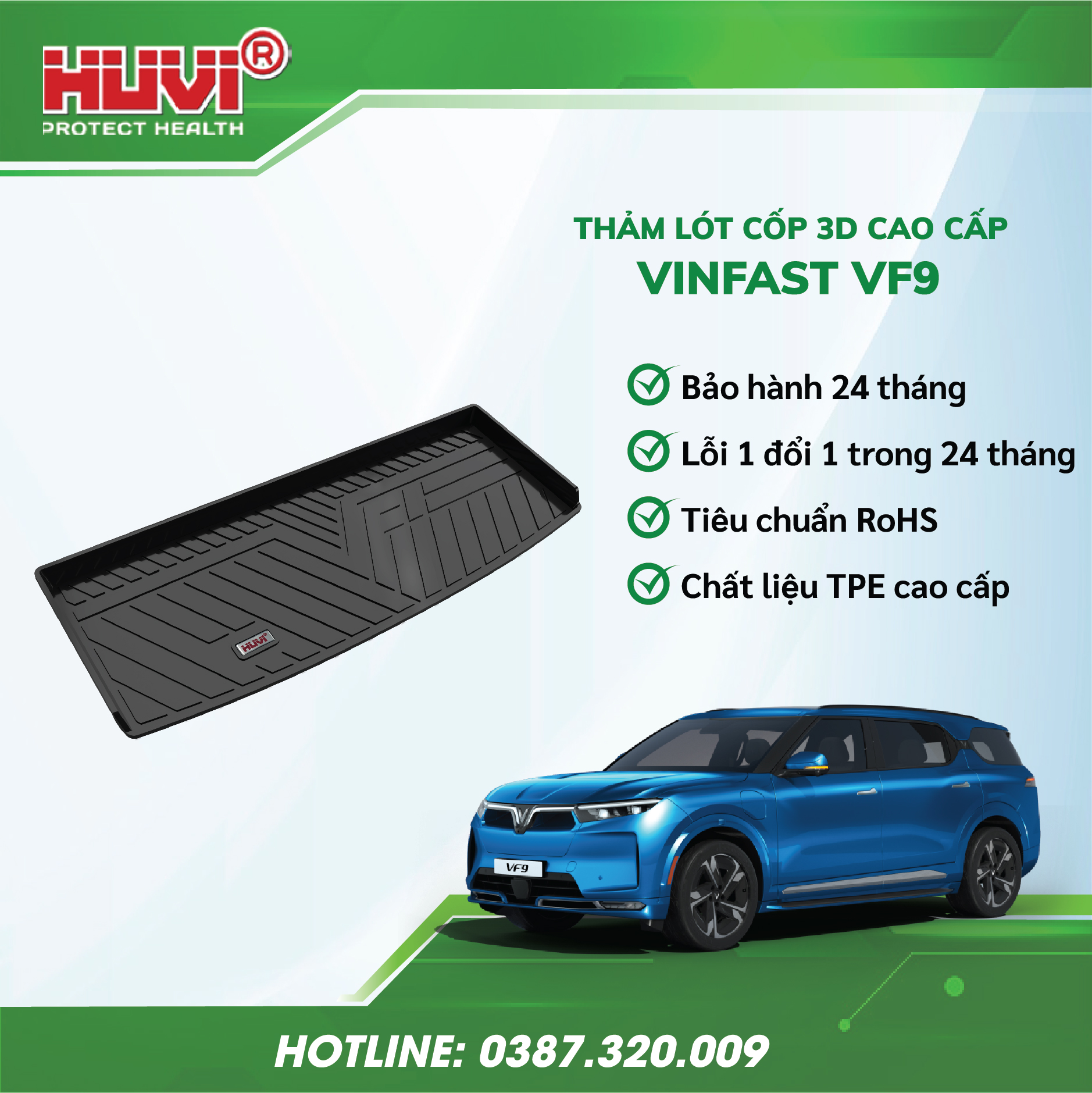 Thảm lót sàn cao su đúc Huvi xe Vinfast VF9