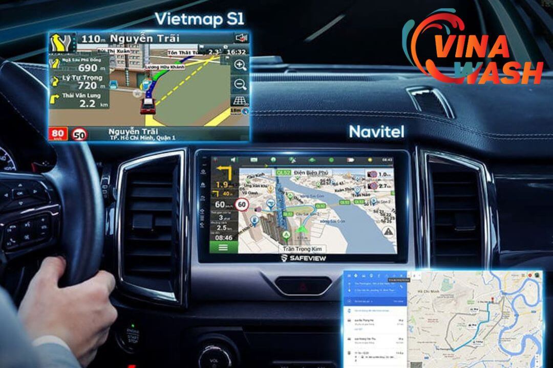 Phần mềm định vị là Vietmap S1, Navitel và Google Map