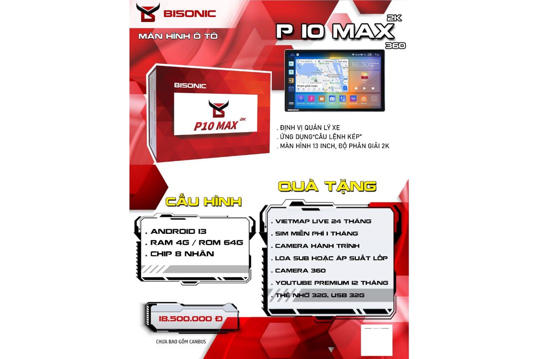 bảng giá độ màn hình ô tô Bisonic P10 Max 2K 360