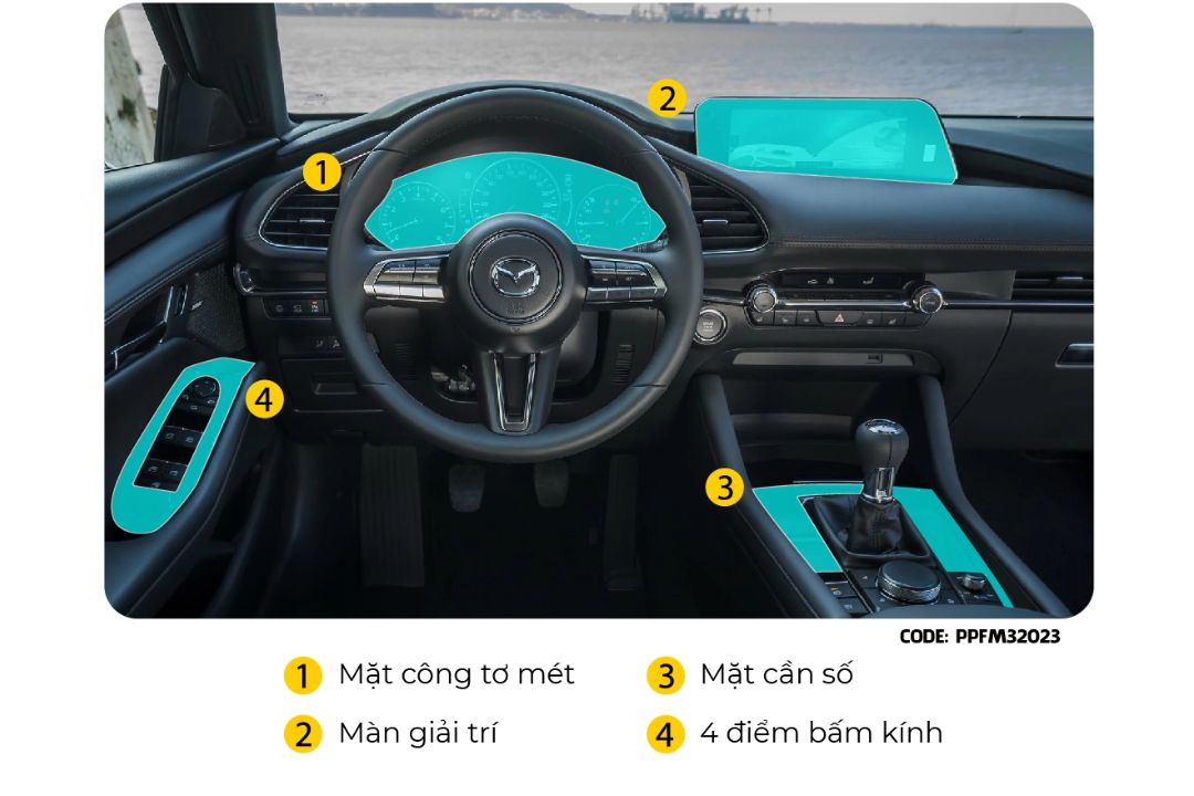 vị trí Dán PPF nội thất xe Mazda 3