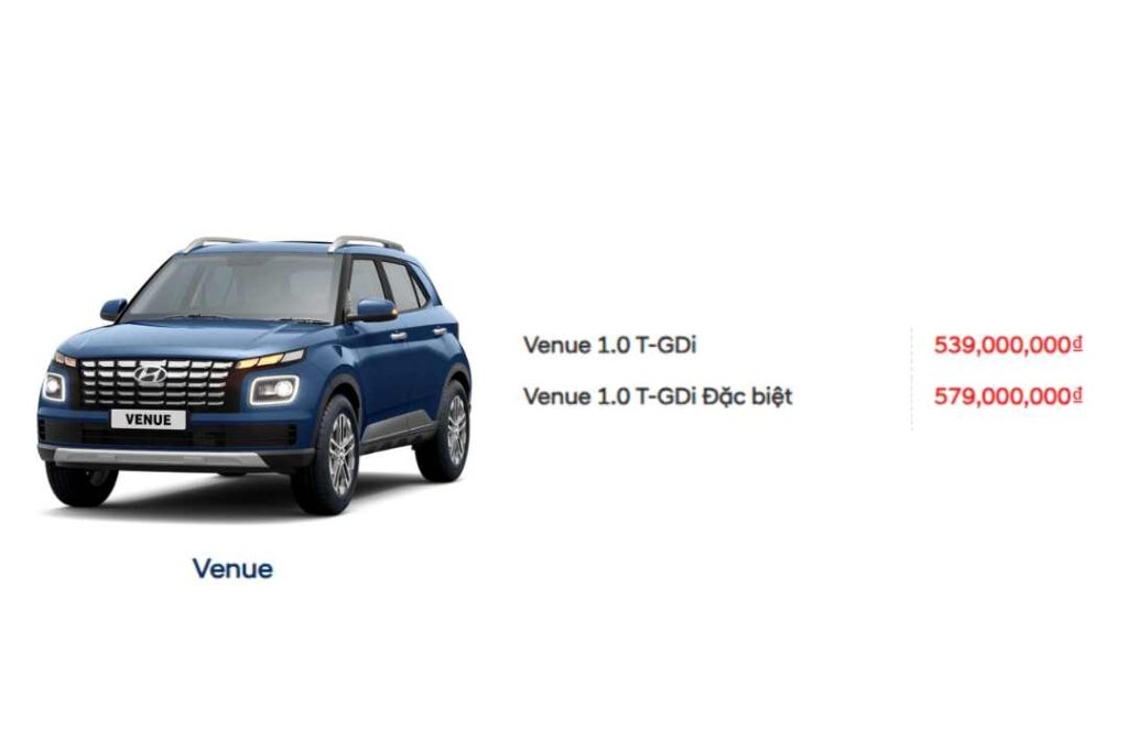 Bảng giá xe Hyundai Venue