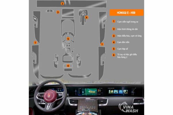 Vị trí Dán PPF nội thất xe Hongqi E-HS9