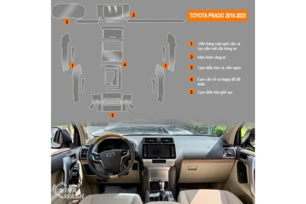 Vị trí Dán PFF nội thất xe Toyota Prado