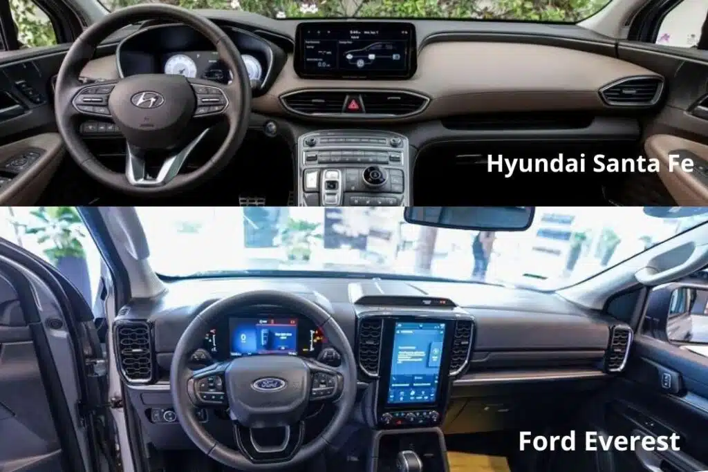So sánh Hyundai Santa Fe và Ford Everest: Nội thất