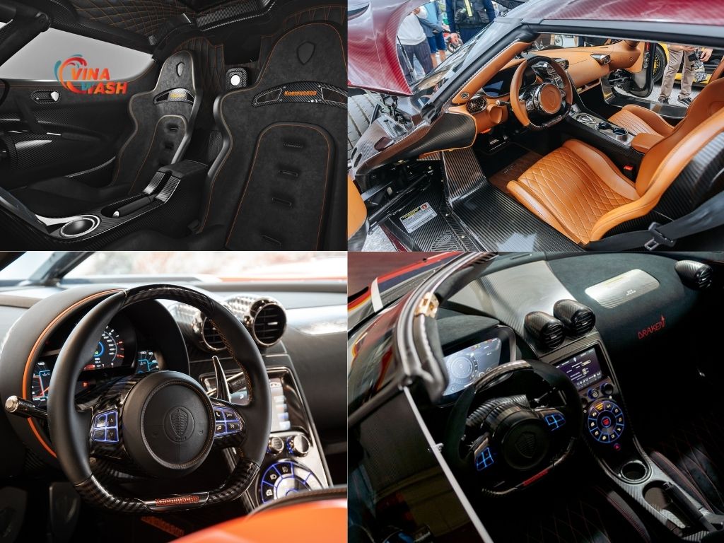 Bên trong Koenigsegg One:1 là không gian đậm chất tương lai, sử dụng chất liệu da cao cấp, carbon và hợp kim nhôm phay xước. 