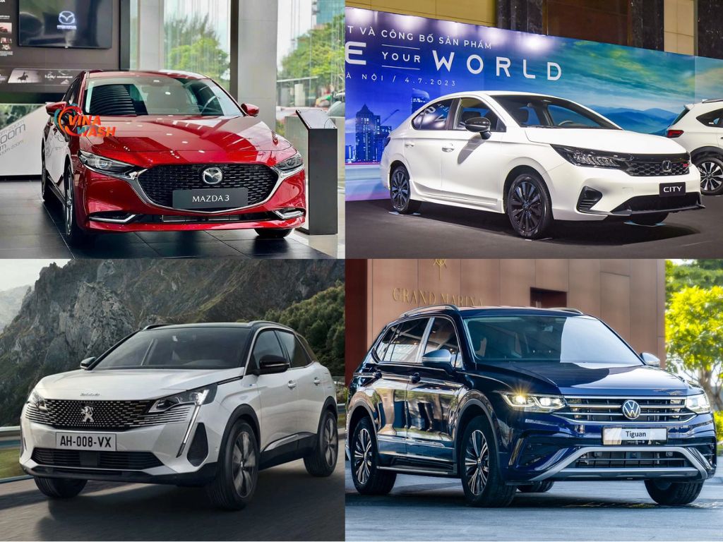 Các loại xe sử dụng xăng: Mazda3, Honda City,... vv