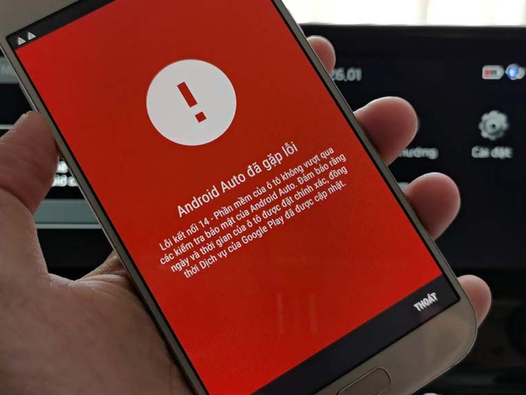 Lỗi kết nối Android Auto hiển thị cảnh báo trên điện thoại khi không kết nối được với xe.