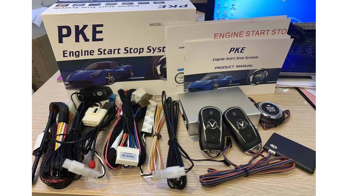 Bộ kit đề nổ Start Stop PKE với chìa khóa thông minh và nút bấm đề nổ