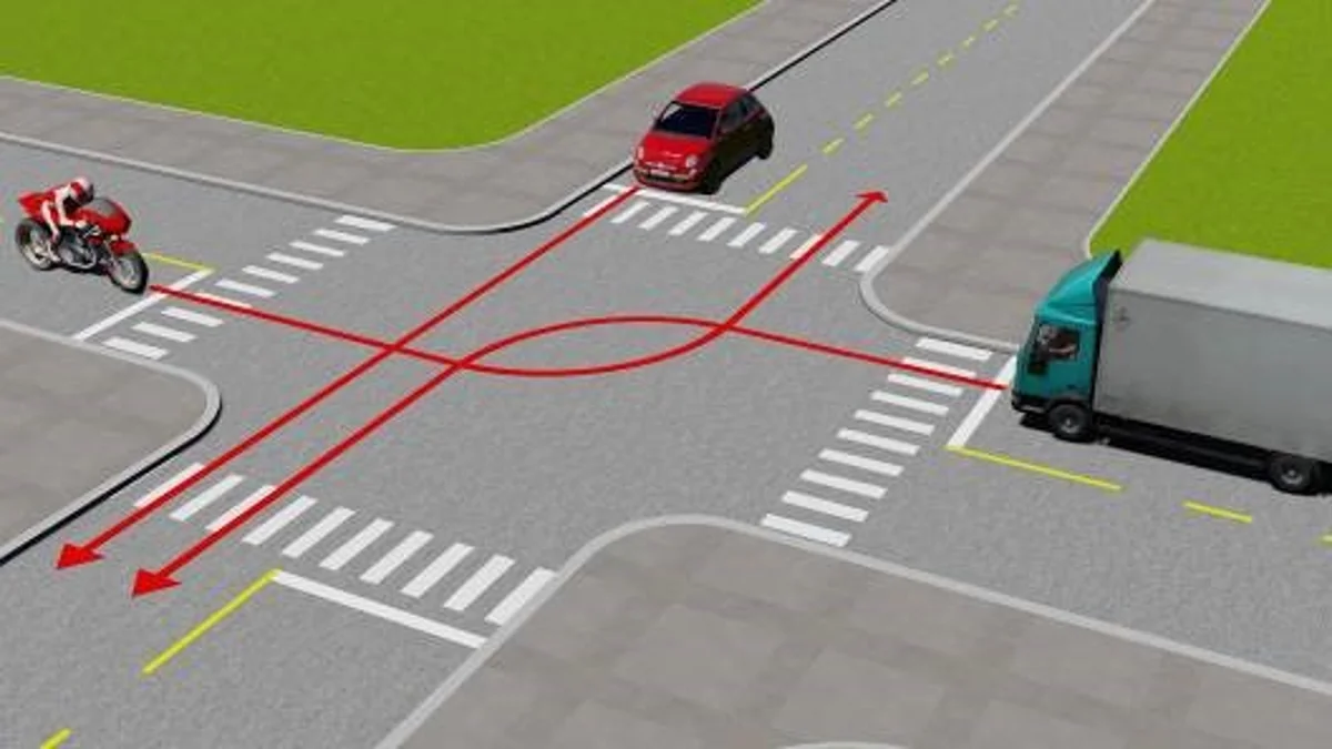 Tình huống xe tải và xe máy tại giao lộ