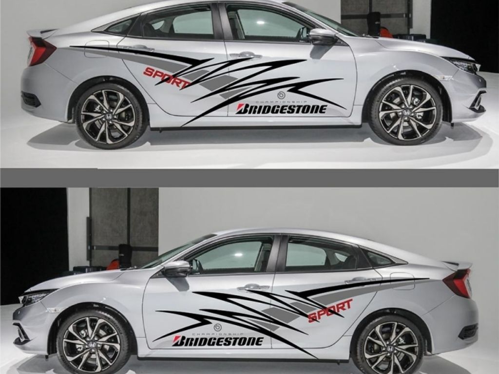 Thiết kế decal dán xe hơi thể thao phong cách Bridgestone, tạo điểm nhấn cá tính và năng động.