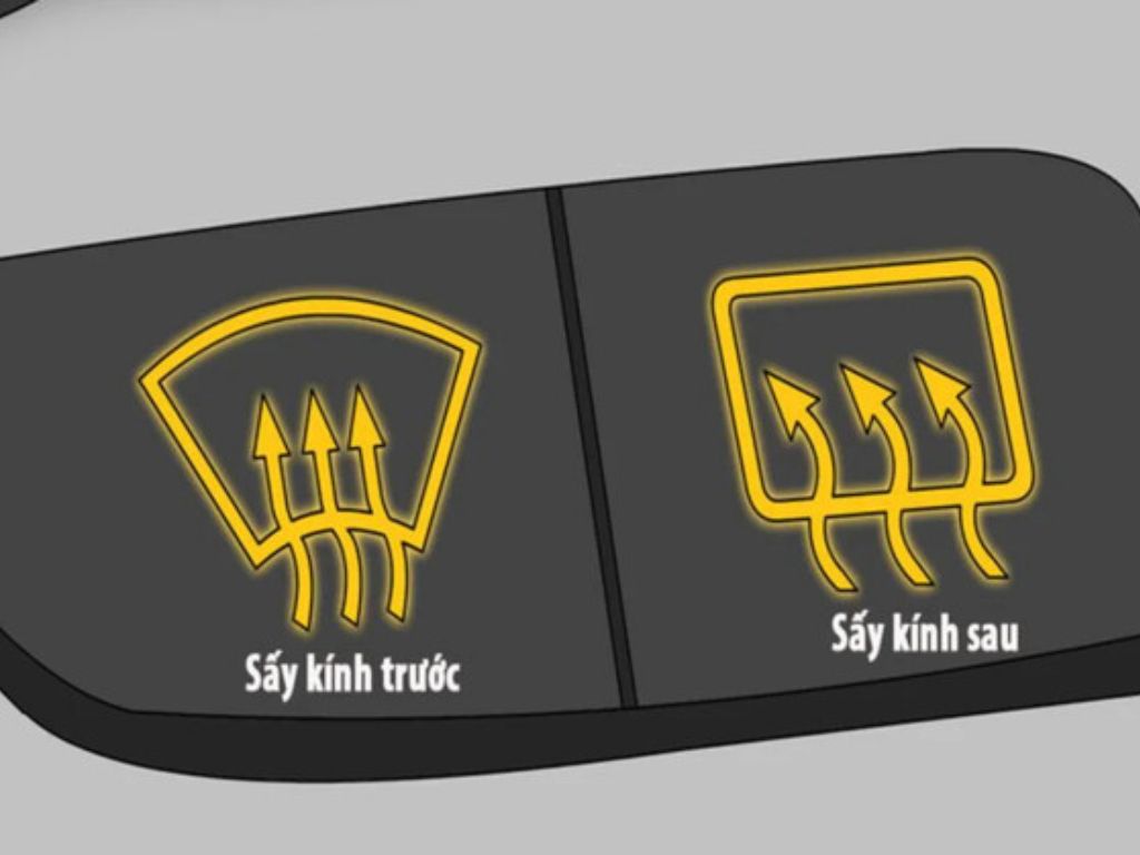 Biểu tượng sấy kính trước và sấy kính sau minh họa cho nút rear trên ô tô.