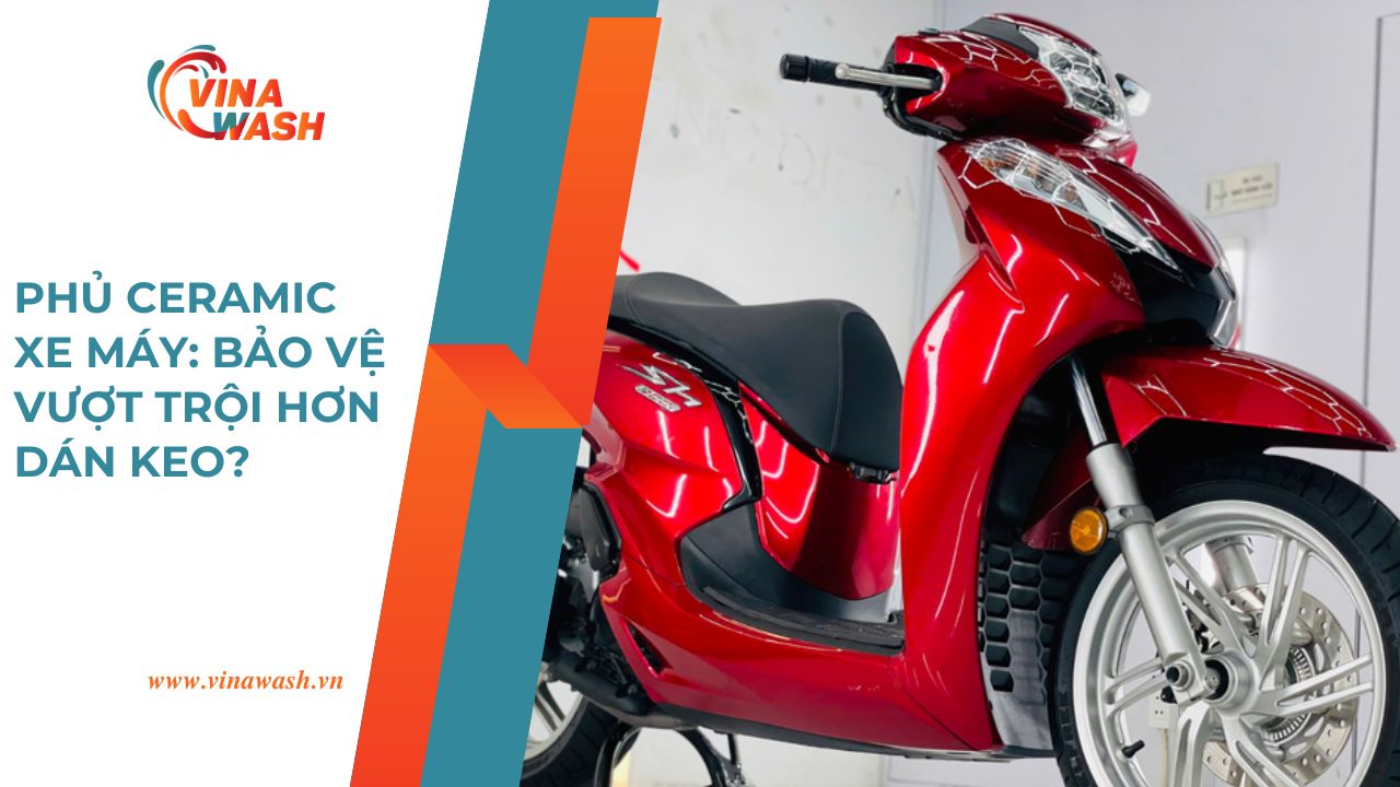 Minh họa xe máy SH sau khi phủ ceramic trong bài viết so sánh phủ ceramic và dán keo.