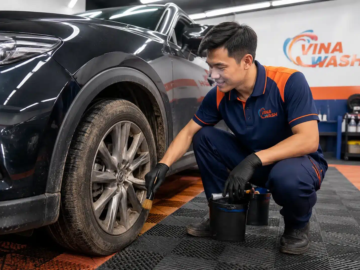 Mâm và lốp xe trước khi vệ sinh tại VinaWash