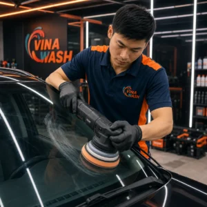 Đánh bóng kính ô tô xóa xước chuyên nghiệp tại VinaWash TPHCM