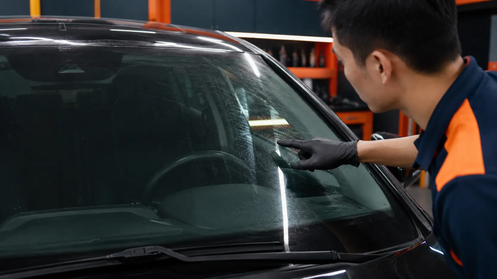 Vết xước nhẹ trên kính lái ô tô do gạt mưa
