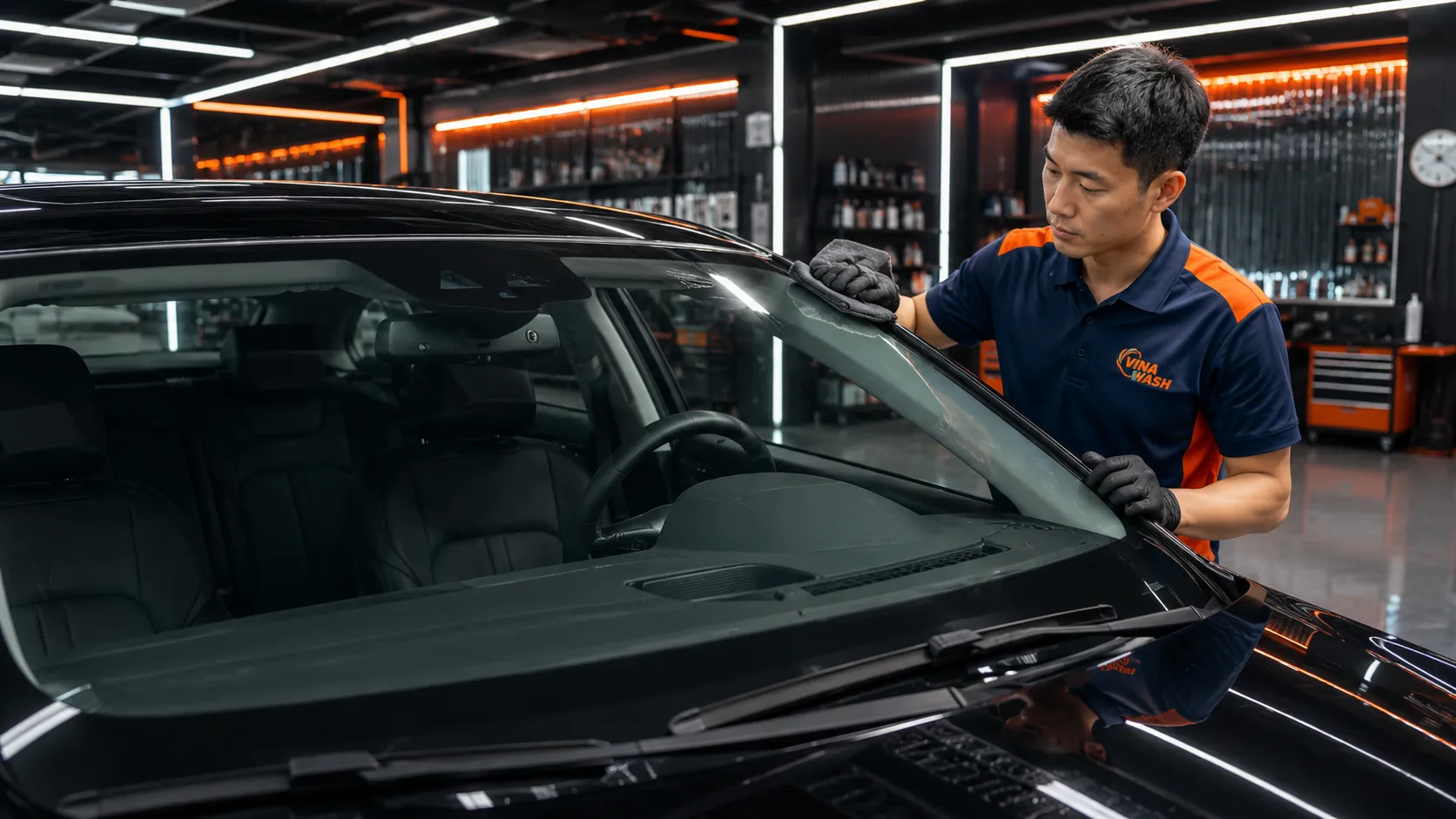Kính lái ô tô sau khi đánh bóng giúp cải thiện độ trong và giảm lóa