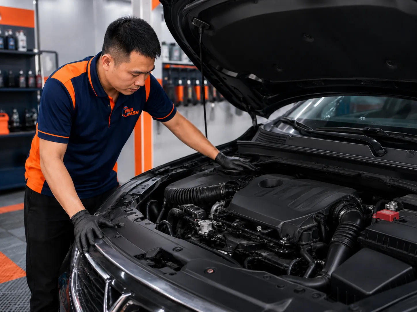 Khoang máy ô tô sau khi vệ sinh tại VinaWash