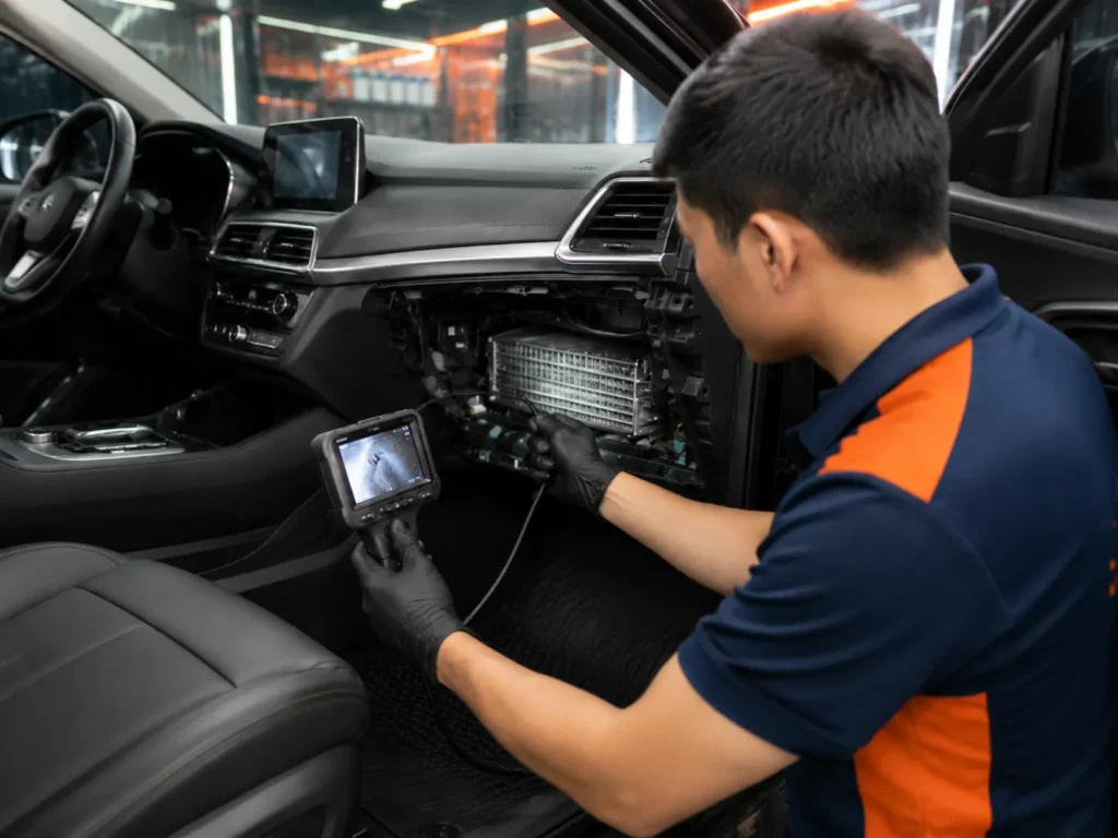 vệ sinh dàn lạnh ô tô bằng phương pháp nội soi không tháo taplo