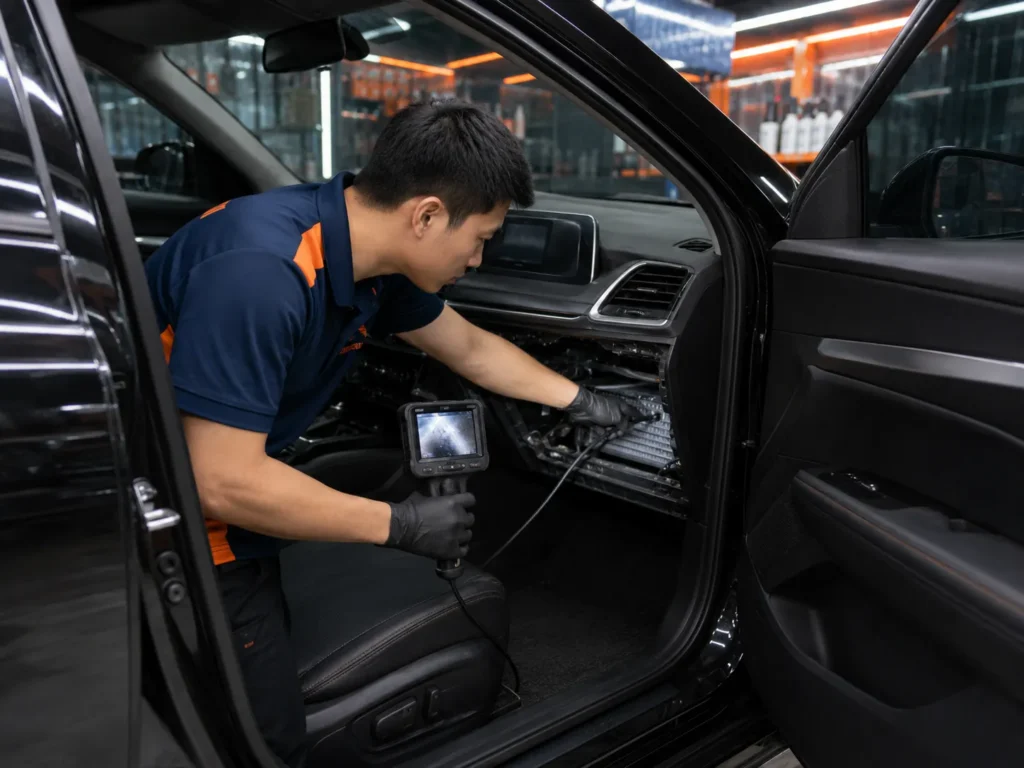vệ sinh điều hòa ô tô bằng phương pháp nội soi không tháo taplo