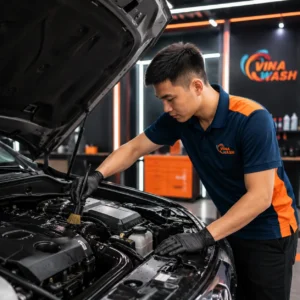 Vệ sinh khoang máy ô tô an toàn, sạch sẽ, chuyên nghiệp tại VinaWash TPHCM