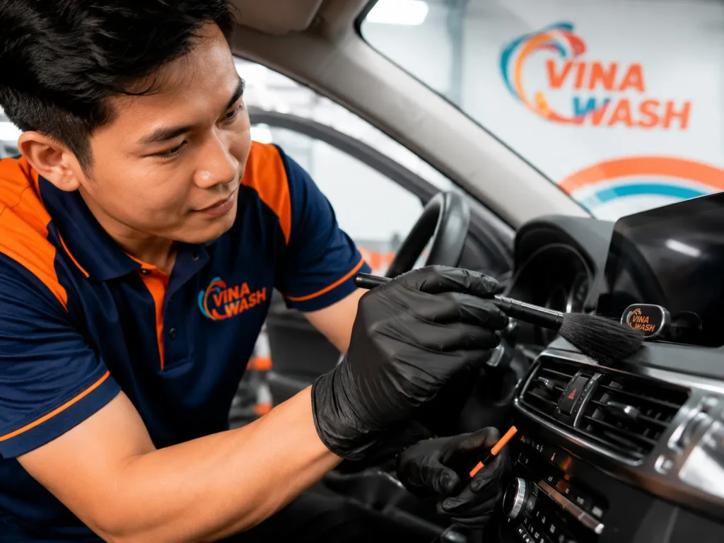 Làm sạch khe gió điều hòa và chi tiết nhỏ trong nội thất ô tô