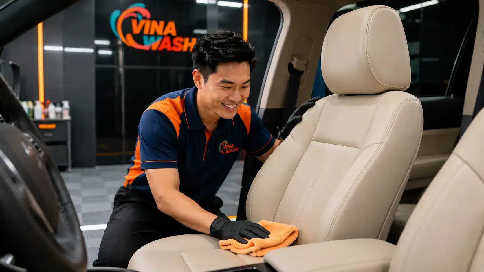 Ghế da ô tô sau khi vệ sinh nội thất tại VinaWash