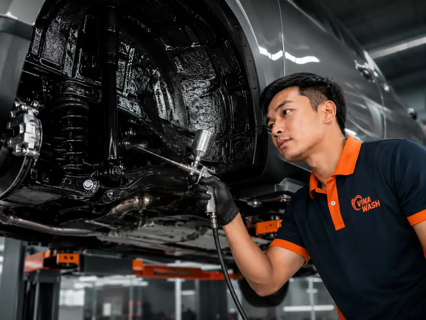 Hốc bánh xe sau khi phủ gầm ô tô tại VinaWash