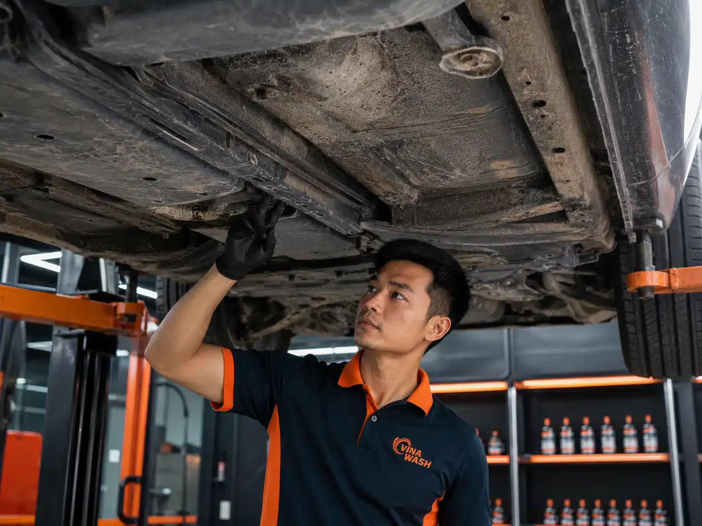 Gầm xe bán tải bám bùn đất trước khi phủ gầm tại VinaWash